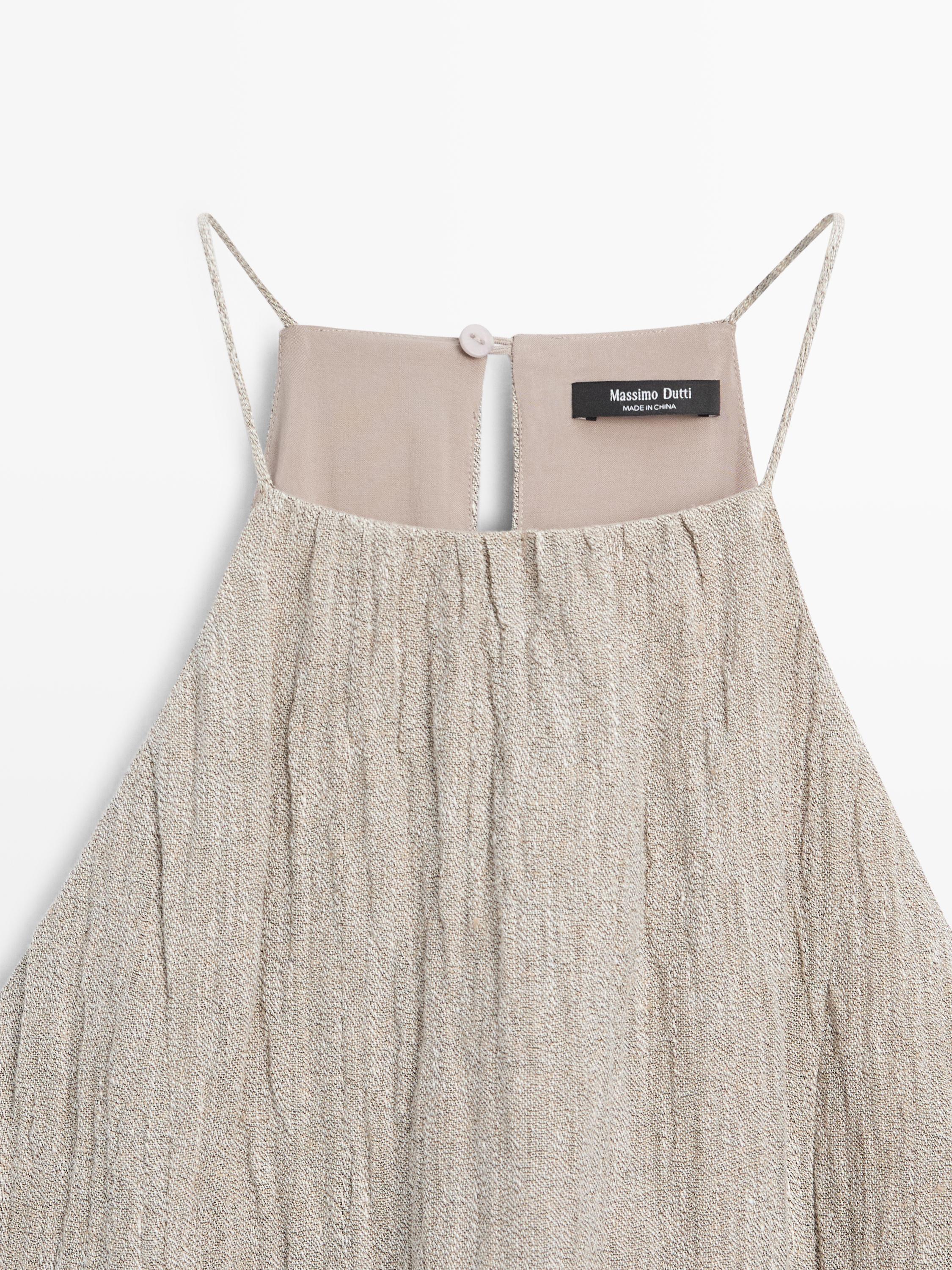 Flowing linen blend dress with gathered neckline